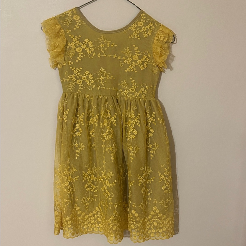 NNJXD Yellow Floral Kids Dress 7/8